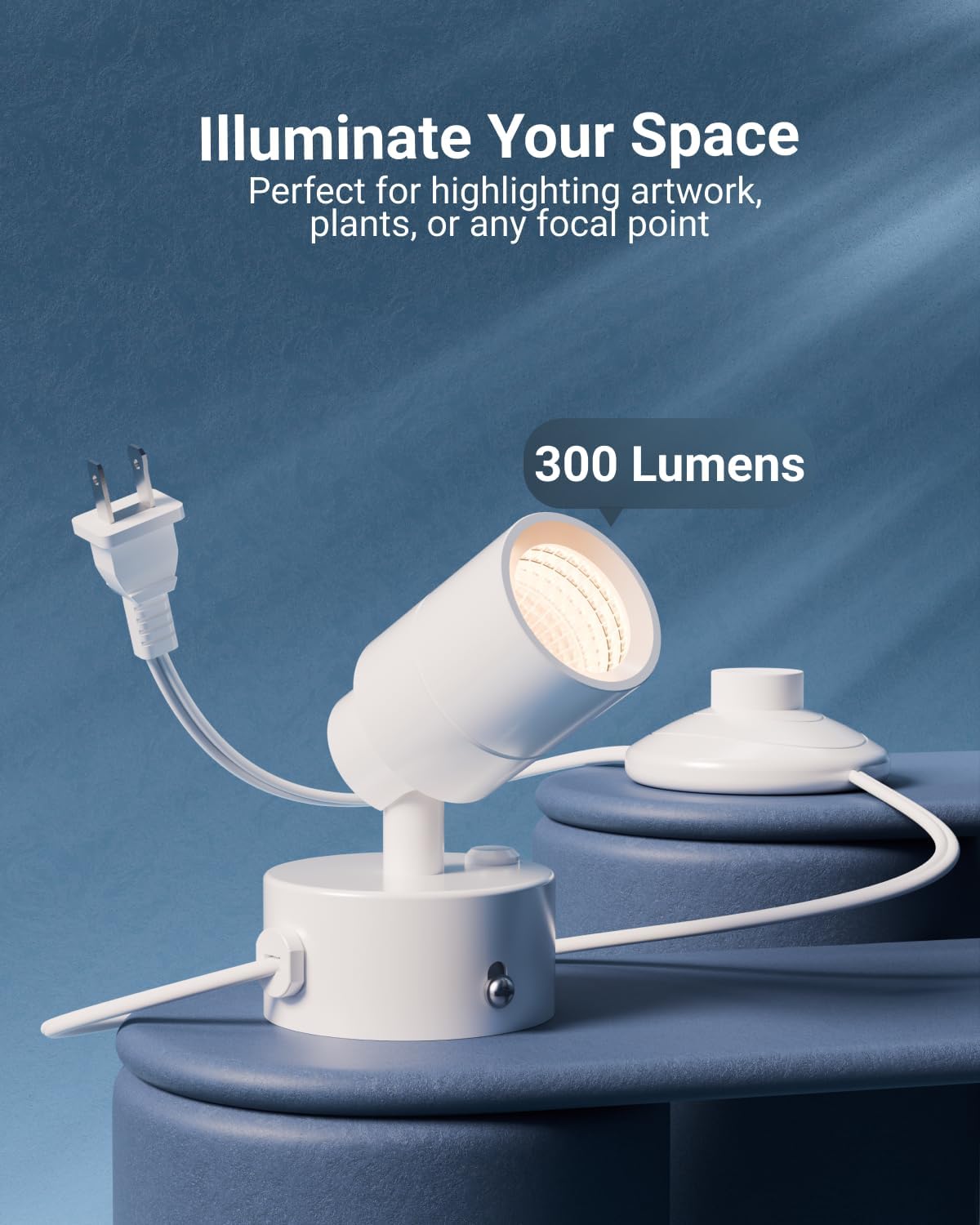 Sunco Uplights Indoor with Foot Switch, 3W LED Floor Spotlight for Indoor Plants, 300 Lumens, 3000K Warm White, Uplighting for Displays & Artwork, 120V Non-Dimmable, UL/ETL Listed, White 4 Pack