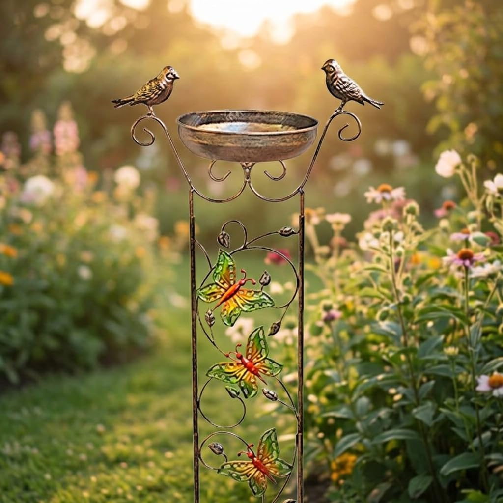 Vogeltränke Gartendeko Rost, Rostbeständiges Vogelbad für Wildvögel, Wetterfeste Vogeltränke Stehend aus Eisenmaterial, Dekoratives Gartenaccessoire, Modern, minimalistisch mit Sch