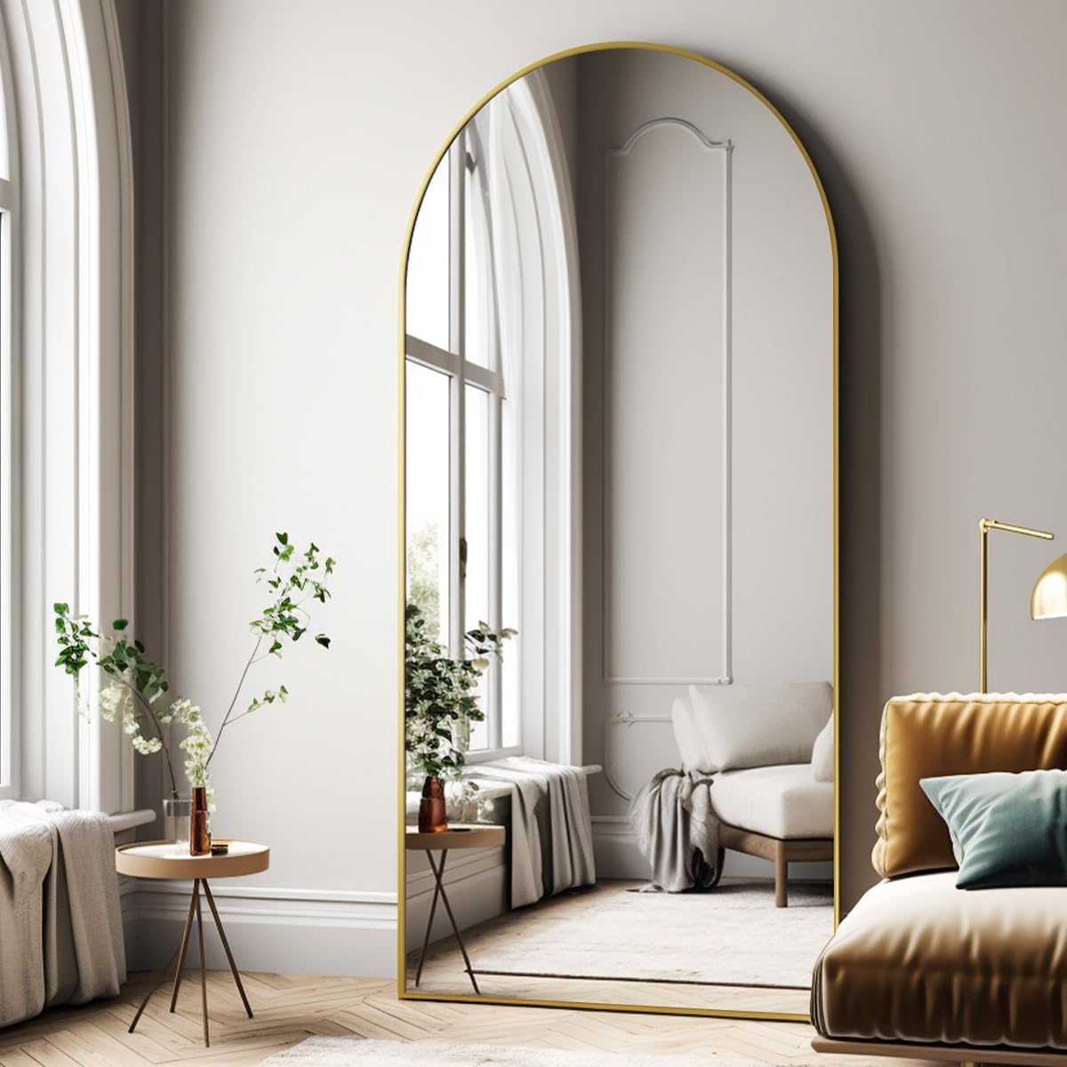 Oversized Full-Body Mirror, 76" x 34" Arched Full-Length Mirror, Gold Metal Frame, Floor Mirror for Bedroom, Living/Dressing Room, Gym - Stand/Wall Mounted/Leaning Gold 76"L x 34"W