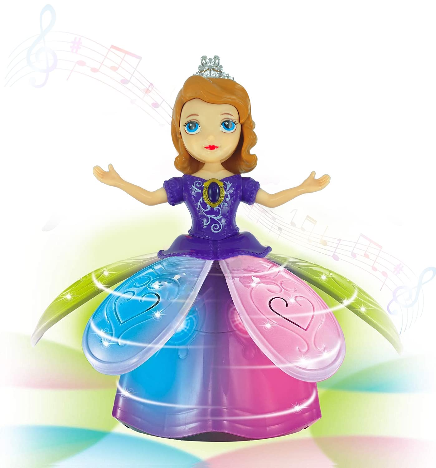 NHR Dancing Doll Princess with 3D Lights System, 360 Degree Rotating Omni- Directional and Sweet Music for Kids (3+ Years, Multicolor)