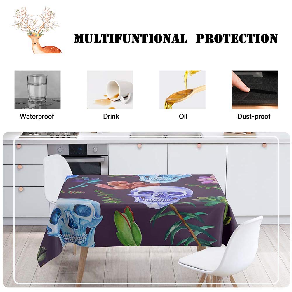 Chickw1 Tischdecke Wasserdicht – Polyester, Schwarzer Horror-Schädel Print, 60x60 Cm, Für Garten & Party
