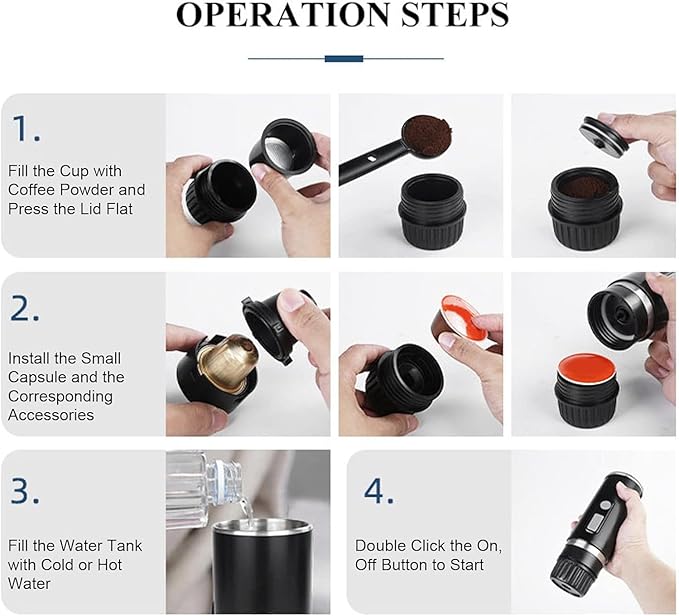 Cafetera Portátil Recargable, 100 ml, 15 Bar, para Cápsulas y Café Molido miniatura 5