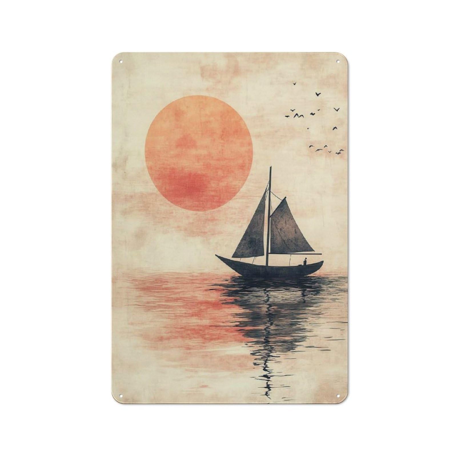 Vintage Japanese Sailboat Sunset Vintage Metal Sign 30x20cm, Pub Wall Decor for Cafe, Pub, Workshop Or Home Bar
