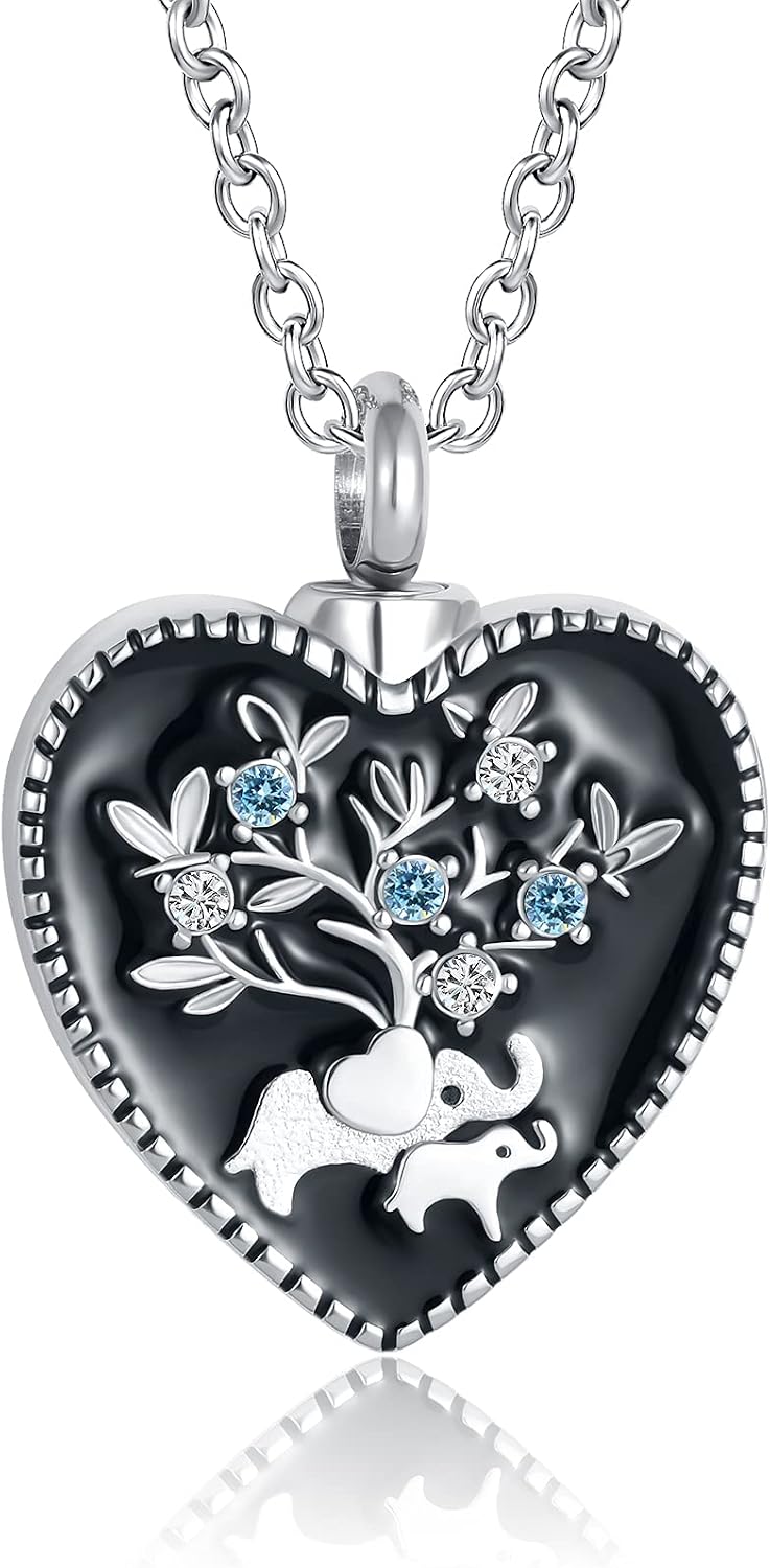 Cremation Elephant Urn Necklace for Human Ashes Locket Heart Keepsake Jewelry for Brother Pet