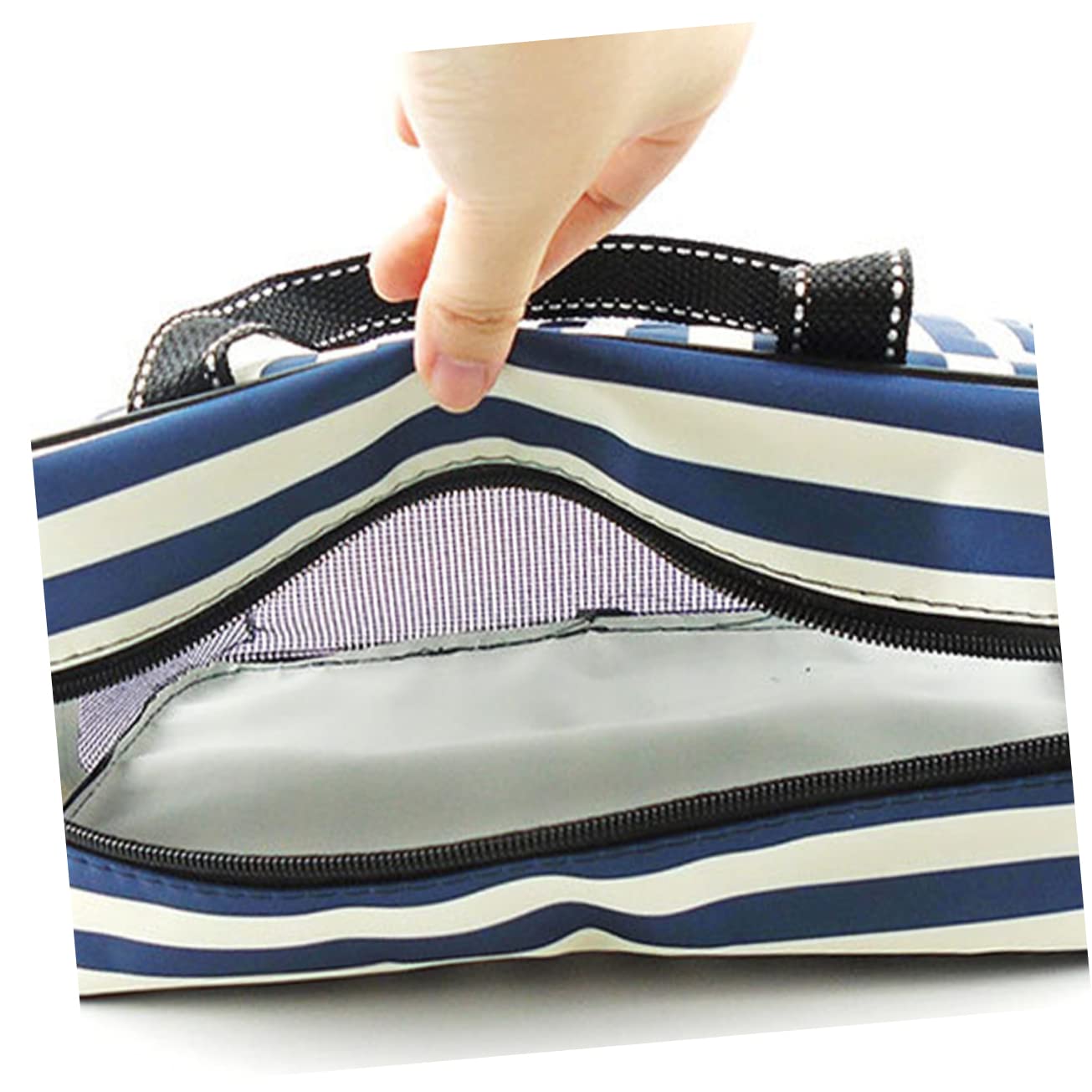 TOPBATHY 3pezzi Borsa Da Strisce Blu e Bianche Capacità Borsa Cosmetica Portatile Accessorio Per Bagno e Viaggi