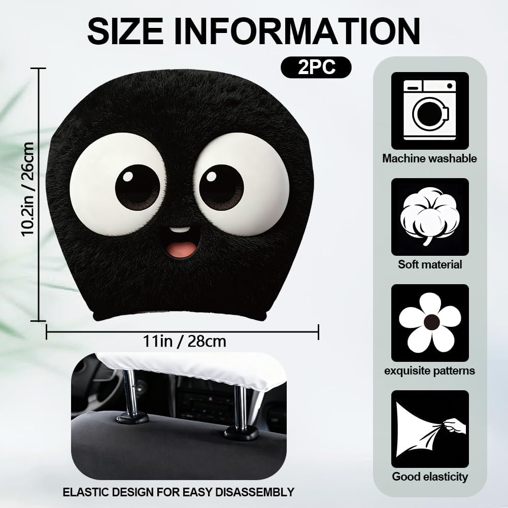 2PCS Cute Eyes Car Headrest Cover Elastic Universal Car Seat Headrest Cover Washable Auto Head Rest Pillow Protector for All Cars SUV Sedan Truck Vehicle Interior Decor Accessories Gift image 2