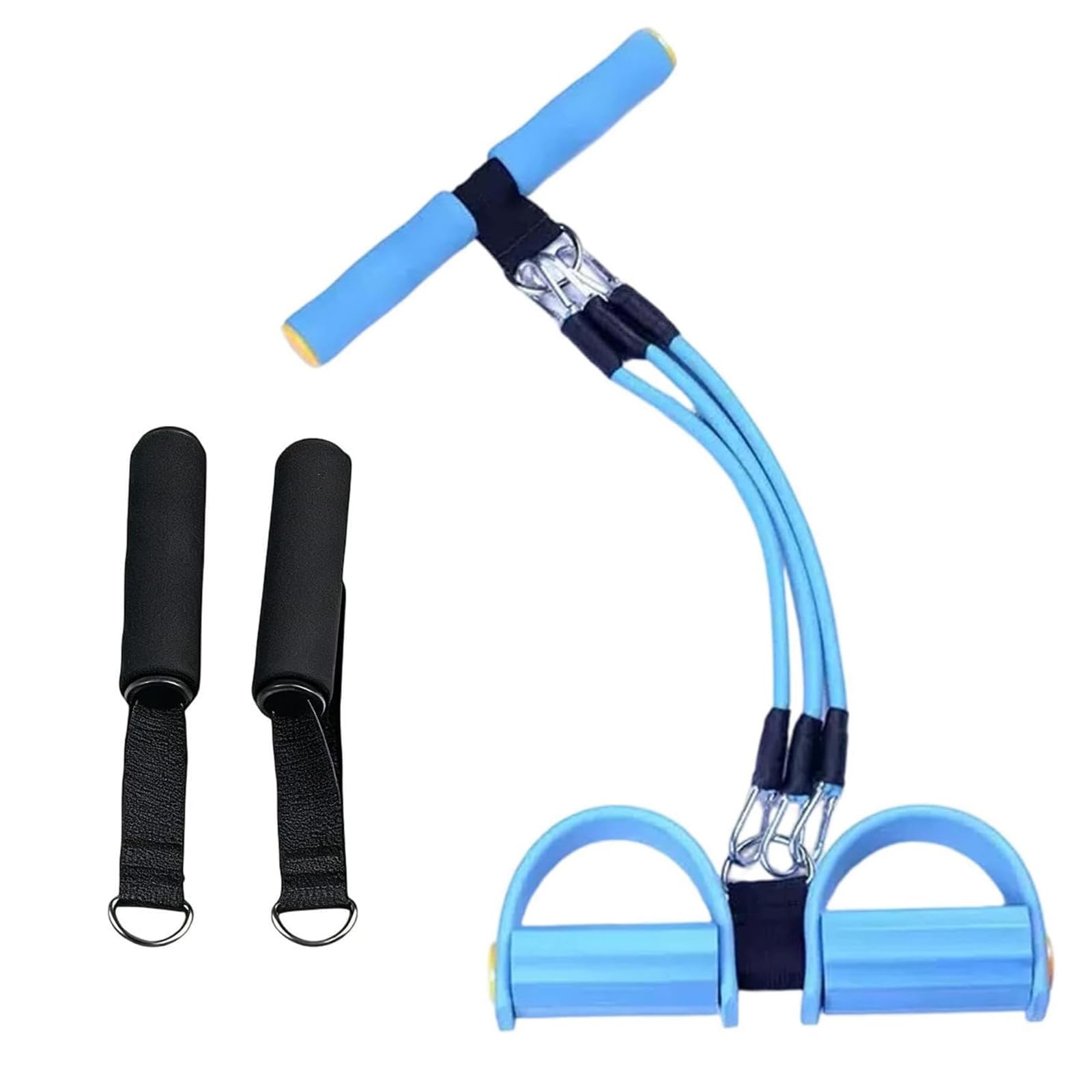 Corda per Crunches con Pedali, Elastico Sit Up Pull Rope Pedale Fascia, Fitness Corda Eelastica per Pedali, 3 Tubi, Rimovibile, con Schiuma Elastica Maniglia, per Fitness, Perdita di Peso, Yoga(Blu)