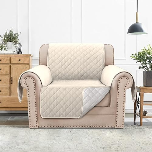 Miniatura 2 de Fundas de sofá 100% impermeables para niños, perros, mascotas, protector de muebles antideslizante para sofá (marfil, sillon)