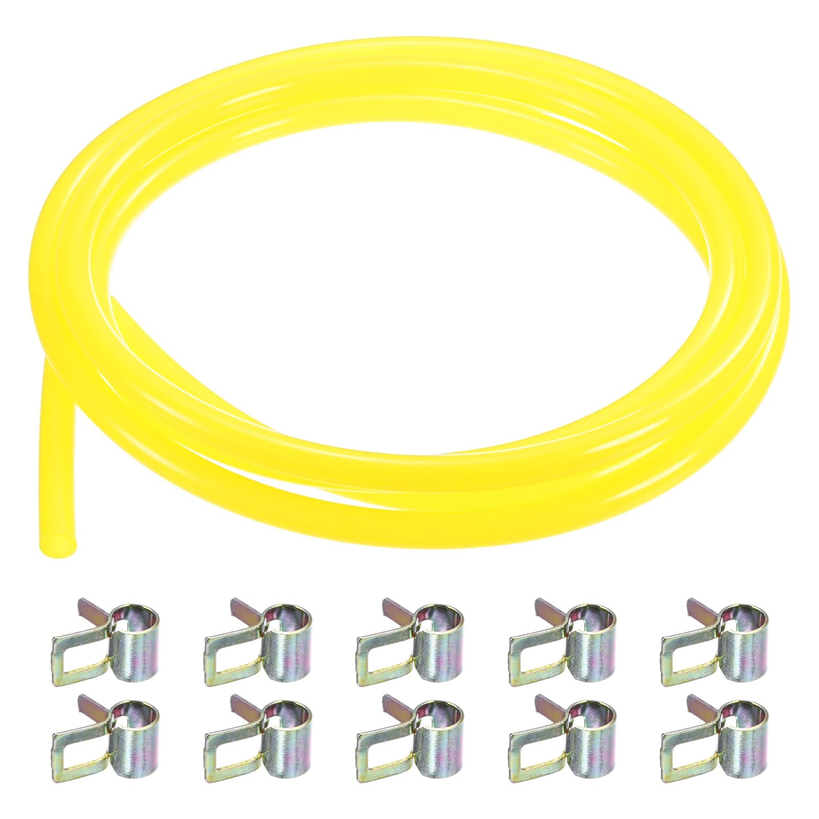 M METERXITY TPU Fuel Line Kit, 5mm(0.2") ID 8mm(0.31") OD, 2m(6.6 Ft) Long Carburetor Vent Hose with 10 Pipe Clamps for ATV/Go Kart/Dirt Bike/Lawn Mower/Small Engines [Yellow]
