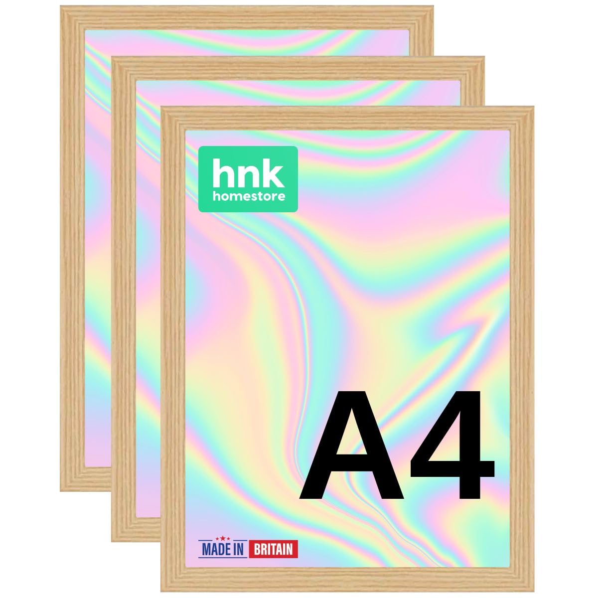 A4 Picture Frame Pack of 3 Oak Frames, Wood Finish, Landscape or Portrait Orientation, Wall Mounted Photo Frame for Pictures Posters & Certificates (Oak Picture Frame, A4)