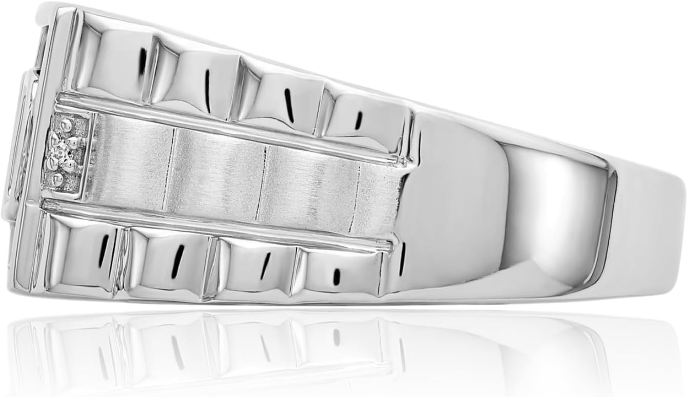 IceCarats 14K Solid White Gold 2.25 carat Black Onyx Diamond Accent Rectangle Signet Ring 4.86mm Band Prong Set, Satin