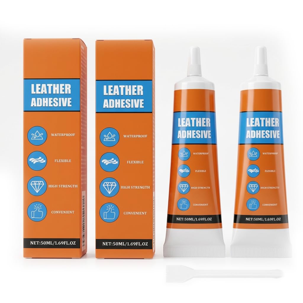 2 Pack Leather Glue, Extra Strong (100ml) with Spatula Tools, Waterproof Clear Contact Adhesive for Shoe Repair Sofa Car Seat Bags & Heavy Duty Crafts, Flexible & Fast Drying