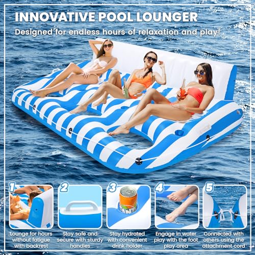 SULDUO 3 Person Inflatable Pool Lounger Float for Adults, Giant Pool Floats Chair Lounge with 3 Backrests and Cup Phone Holder, Water Tanning Pool Raft Party Toys for Outdoor, Beach, Lake, River, Sea by SULDUO - Image 4