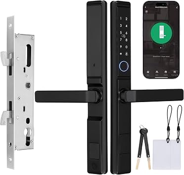 Sliding Door Smart Lock with Handle,Sliding Glass Door Lock with APP Control&Keys& Fingerprint& Password&IC Crad,5 Unlock Methods