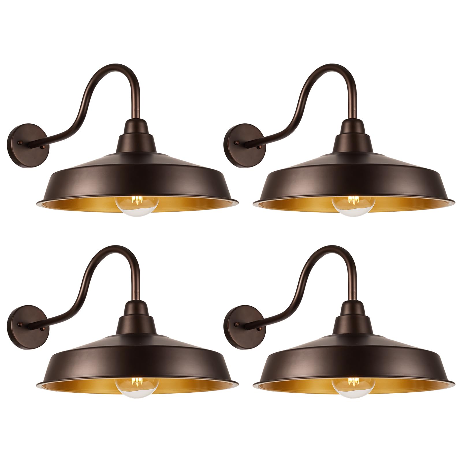 Diyel Gooseneck Barn Light Outdoor, 16 Inch Dome Large Farmhouse Exterior Light Fixture Wall Mount, Industrial Outdoor Wall Sconce Outside for House, Shop, Front Porch, Garage, Entryway, Orb, 4 Pack