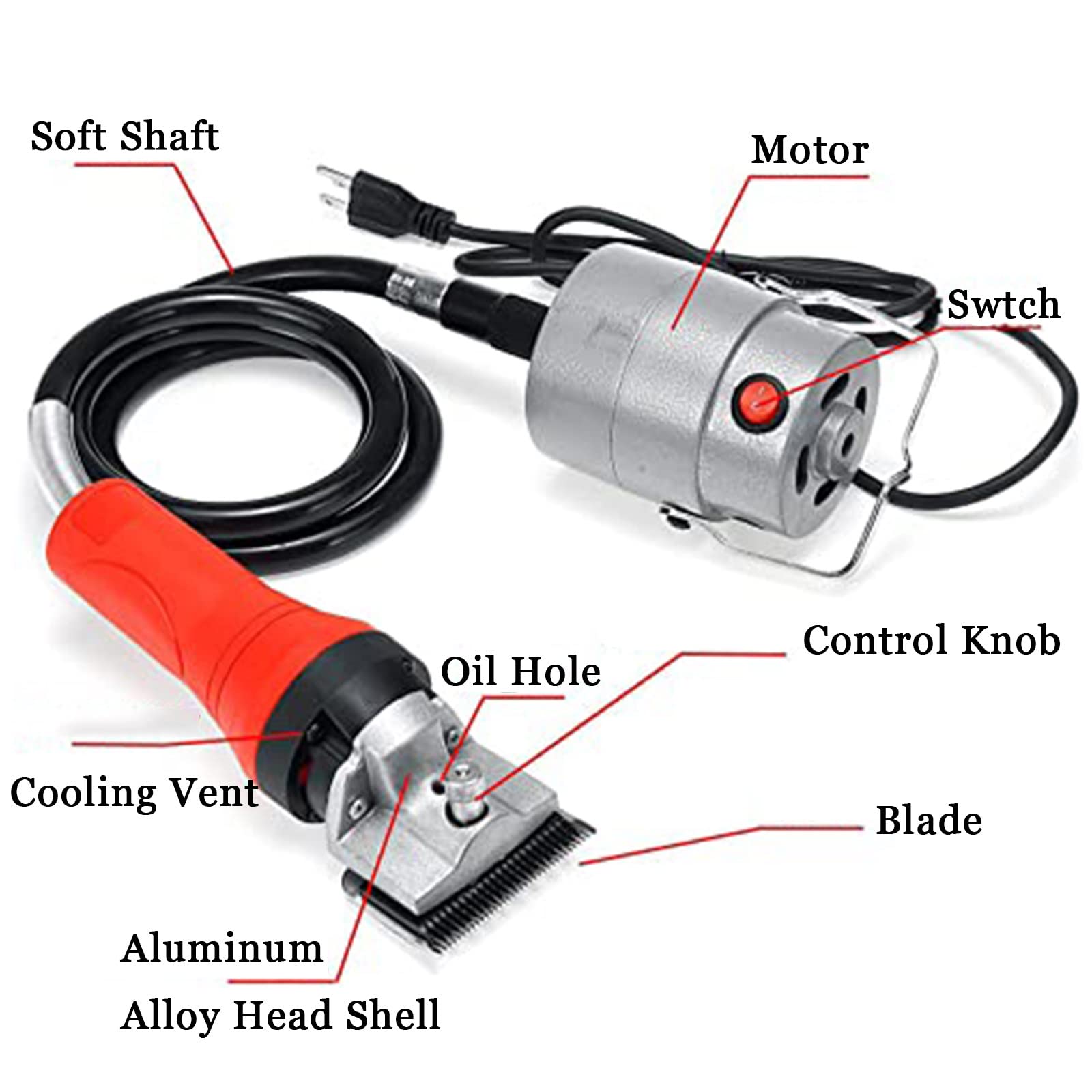 690w cortapelos de Caballo, Tijeras eléctricas de Crin de Caballo de Eje Flexible, para Animales de Granja de Pelaje Grueso Grande
