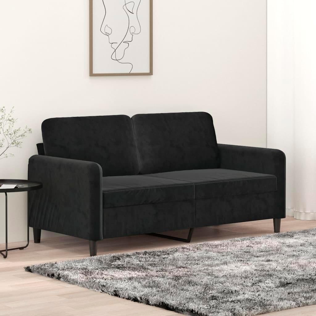 2-Seater Sofa Black Velvet (100% Polyester) Living Room Furniture