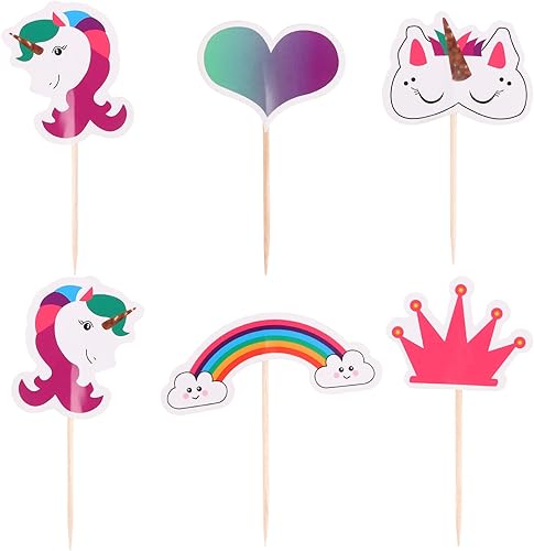 CCINEE 48 piezas de decoración de unicornio arcoíris para cupcakes de papel de doble cara de unicornio para decoración de postres de fiesta de