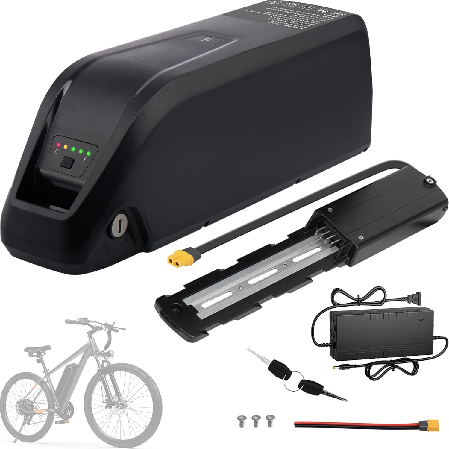 36V 48V 52V Ebike Power Pack Battery for 0-1800W Ebike Motor with 40A BMS, 4PIN Base, LED Indicator,Safety Lock, USB Port (36V 15.6AH(4-PIN))