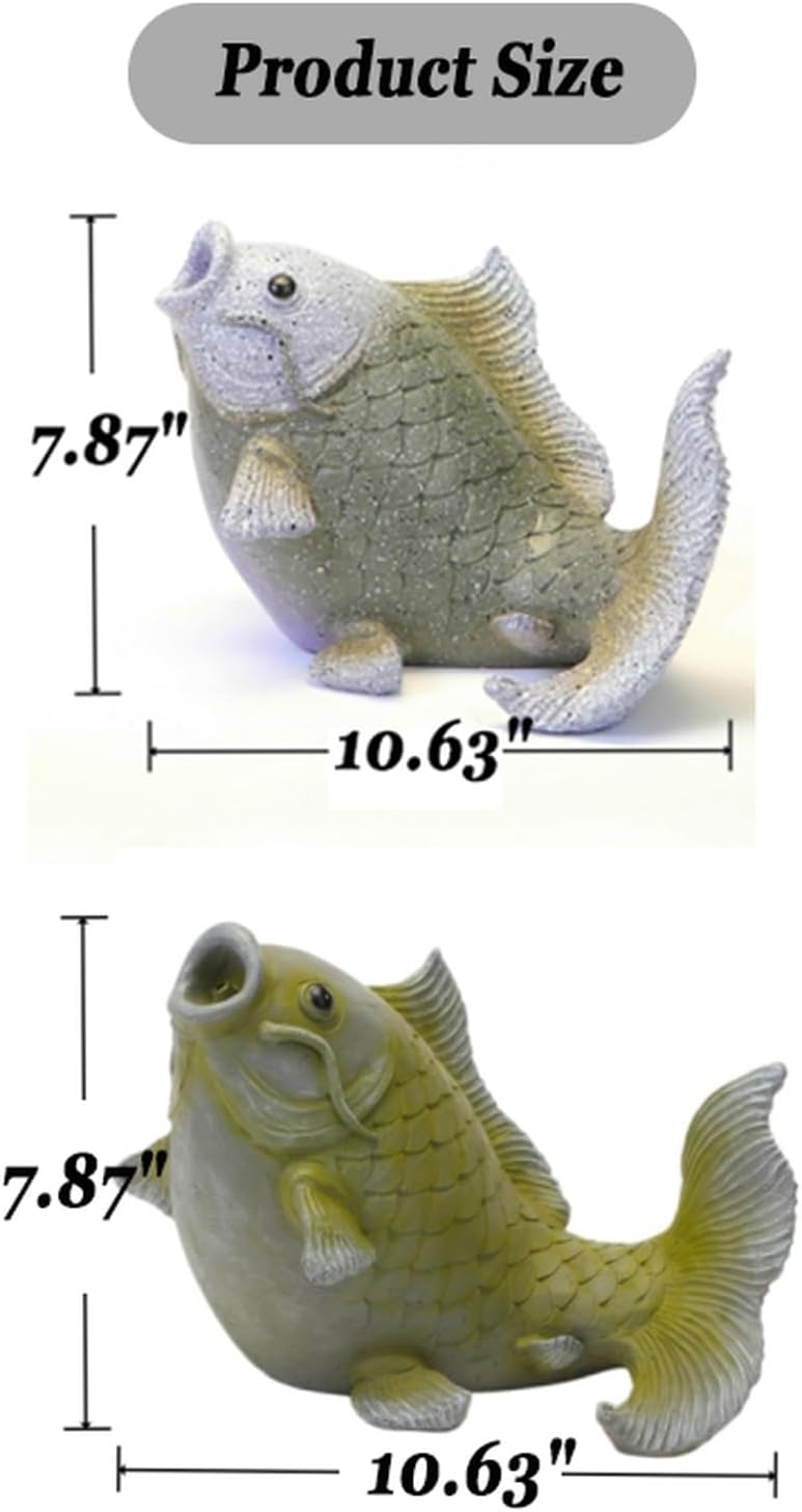Goldfish Shape Pond Water Spitters for Ponds and Water Gardens, Spouting Carp Fish Statue Fountain Spray Accessories for Home Outdoor Koi Pond Decor(10.63"×7.87", BMossy)