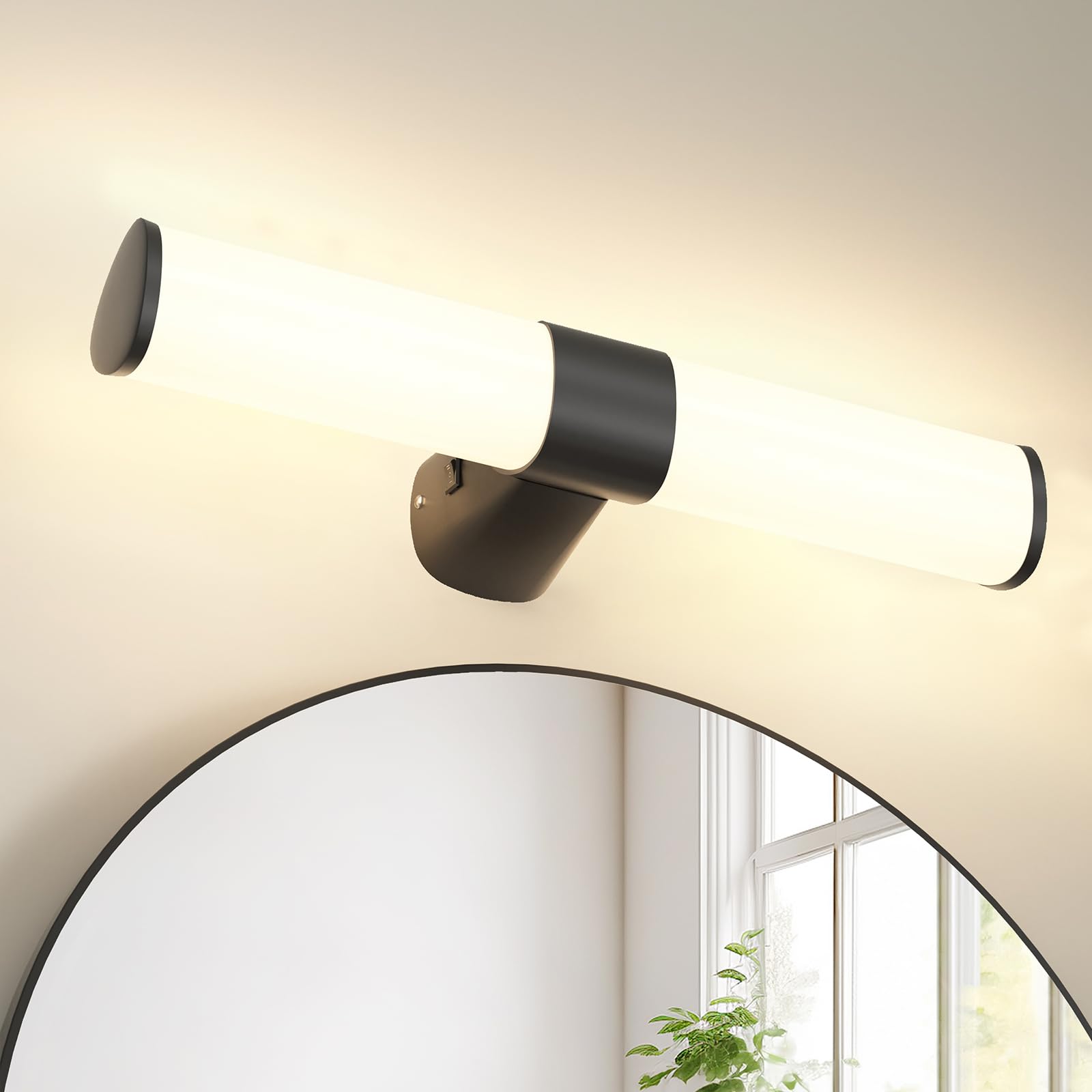 Lampara Aplique de Pared para Luz Espejo y Armario de Baño LED, Ancho 40CM Negro Mate Lampara, 8W 800Lm No Regulable, IP44 Resistente al Agua, Luz Cálida Neutra Fría Opcional