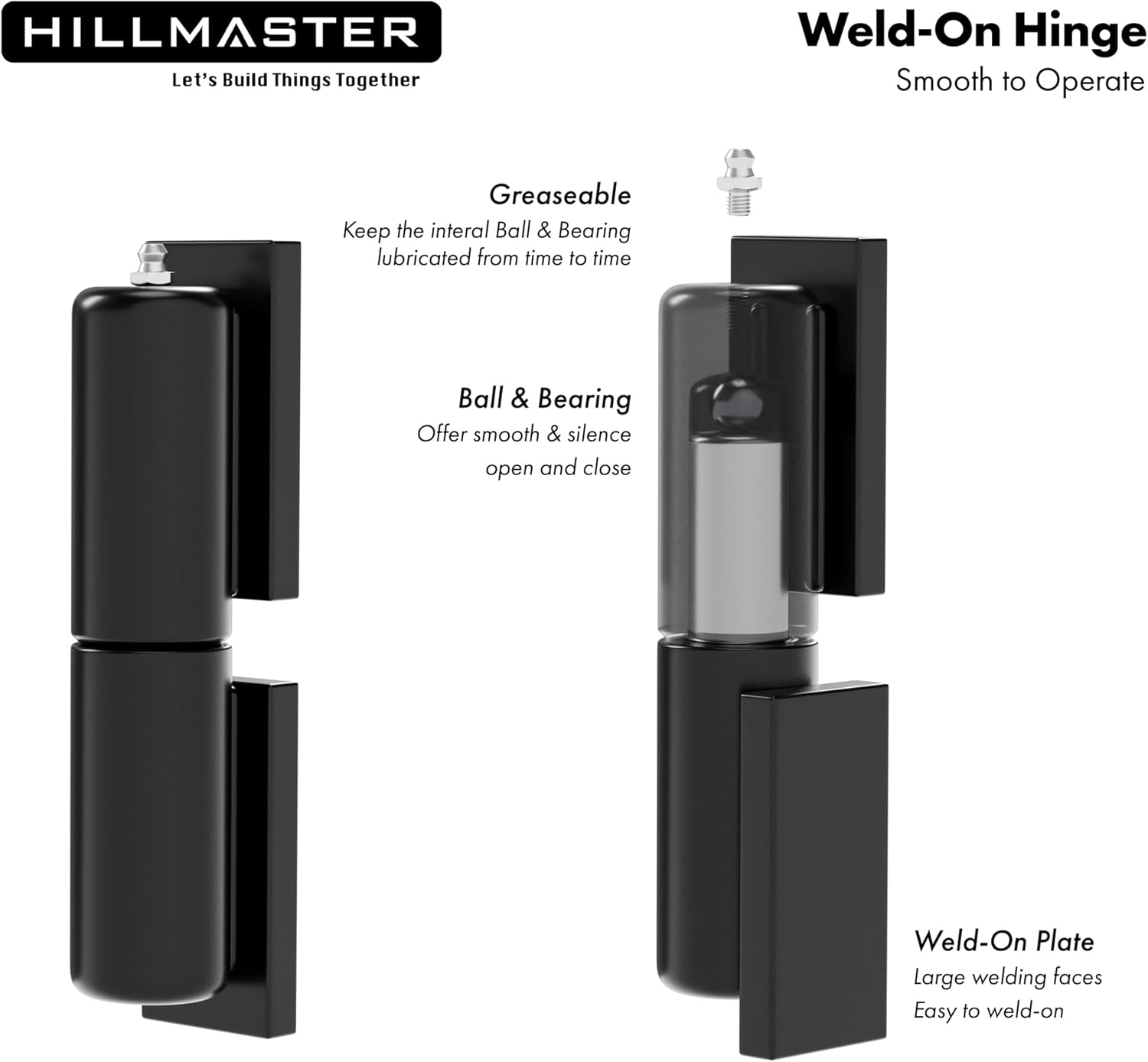 7 in Heavy Duty Barrel Gate Hinges,Steel Gate Door Hinges 900lbs Capacity for Swing Door, Trailer Ramp, Metal Driveway Gate Drive,Fence Gate, Weld On Install Barrel Hinges, 2 Pack