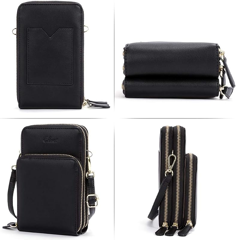 CLUCI Női Telefontok Válltáska Fekete - Kis Crossbody Táska Kártyatartóval, Bőr Mobiltelefon Tok Pénztárcával
