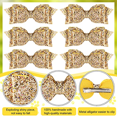 6 Pcs 5 Inch Baby Glitter Hair Bows Boutique Hair Clips Cute Girl Accessories Sequin Hair Bow Sparkly Hair Accessories Toddler Girl Bows Sequins Hairpin Headwear For Baby Toddlers Teens Girls(Gold) #TOP2