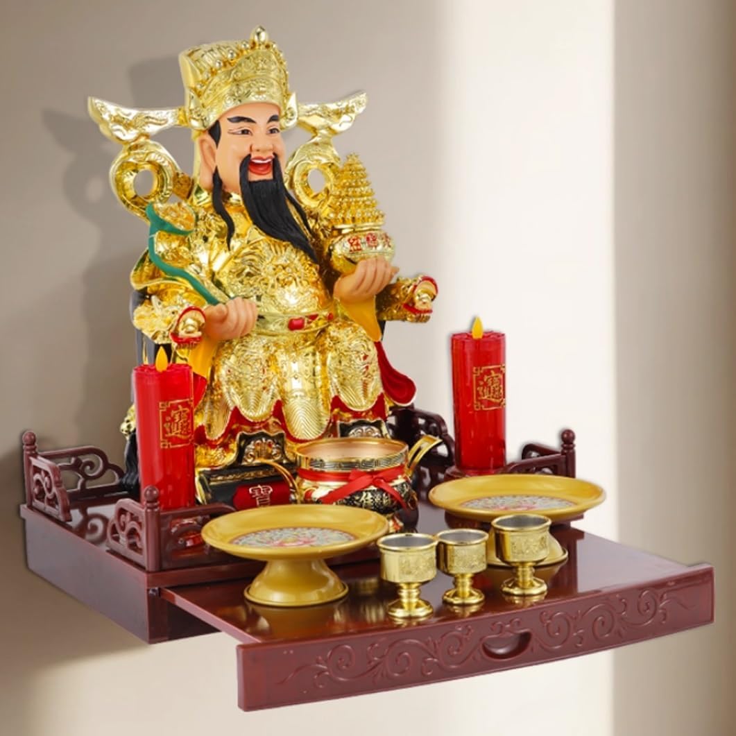 YVYKFZD Wall Mounted Shrine Altar Table, Chinese Buddha Statue Stand, Meditation Table with Retractable Pull Plate, Personal Offering Tables for Living Room, Bedroom(30.5x30.5cm/12.0"x12.0")