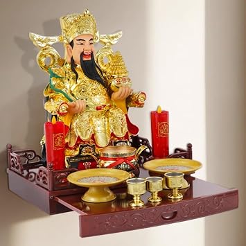 YVYKFZD Wall Mounted Shrine Altar Table, Chinese Buddha Statue Stand, Meditation Table with Retractable Pull Plate, Personal Offering Tables for Living Room, Bedroom40x33cm/15.7"x12.9"