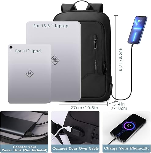 Miniatura 2 de Mochila para laptop, mochila de viaje de negocios para hombres con puerto de carga USB, bolsa ligera para laptop, mochila escolar resistente al