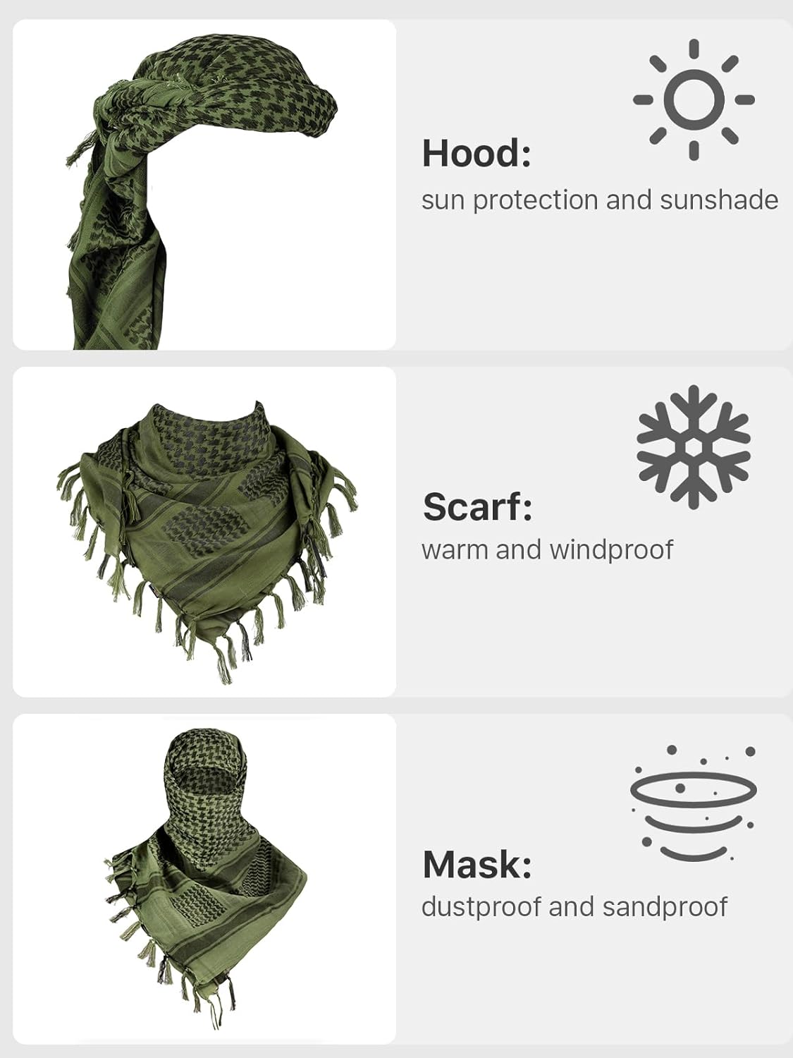 FREE SOLDIER Scarf Military Shemagh Tactical Desert Keffiyeh Head Neck Scarf Arab Wrap with Tassel for Men Women - Image 6