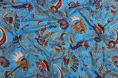 Image of Indian Hand-Block Printed Jaipuri Mukut Floral Print Ethnic Sanganer Kurti Print Cotton Fabric (3 Yards, Tourquoise Mukut)