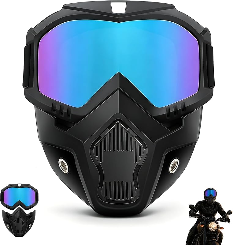 2026 Upgraded Detachable Full Face Goggle Mask, Grass Cutting Goggles, Dustproof, Anti-Fog, Anti-UV, Mowing Mask for Yard Work, Riding & Welding