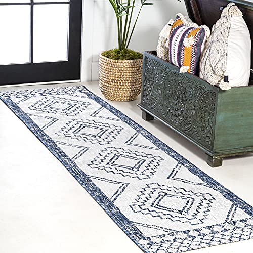 JONATHAN Y Marokko Diamond Tribal Medallion - Alfombra para Interiores y Exteriores, Color Marfil, Azul y Azul de 6 x 2,4 m