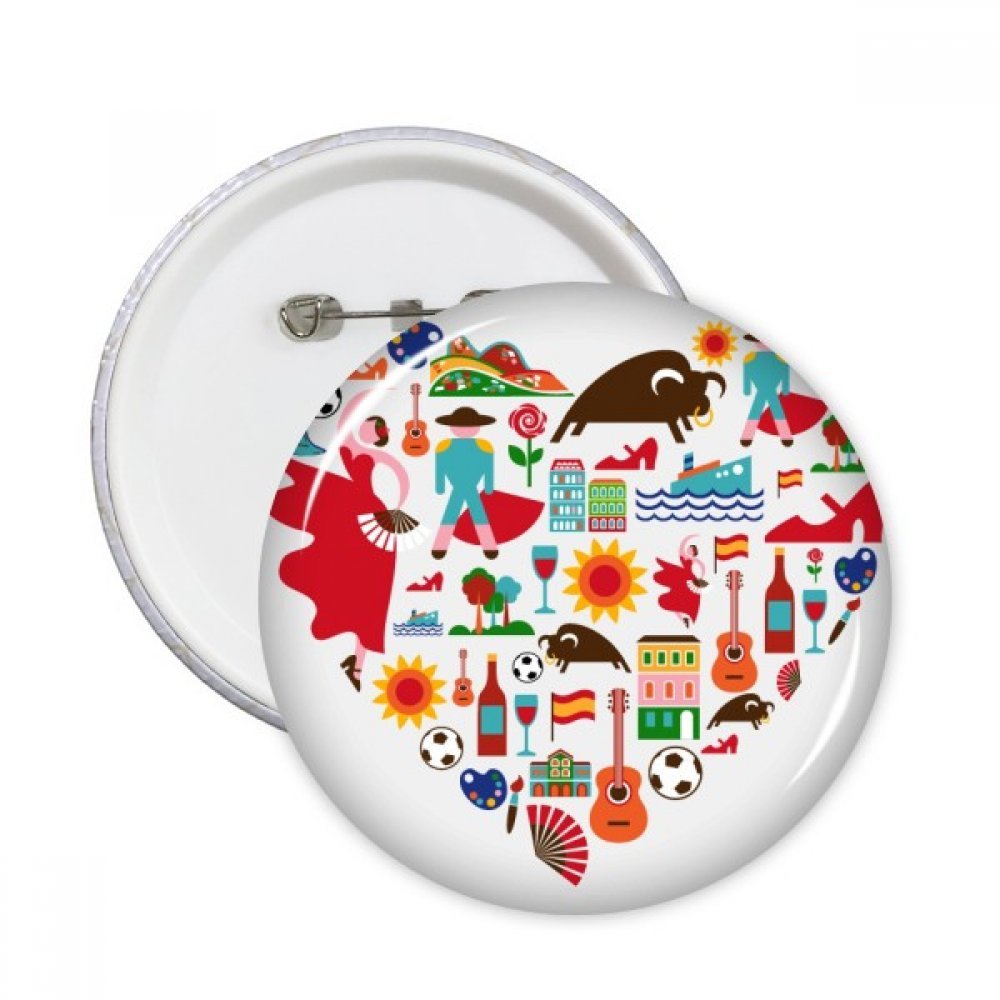 DIYthinker Pain Spanish Heart Bullfight Flamingo Guitar Fan National Flag Round Pins Badge Button Clothing Decoration Gift 5Pcs S Multicolor