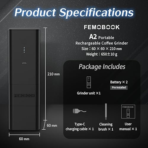 Miniatura 9 de -A2 - Molinillo de café eléctrico portátil, molinillo de rebabas inalámbrico, molinillo de café recargable por USB, taza magnética para café