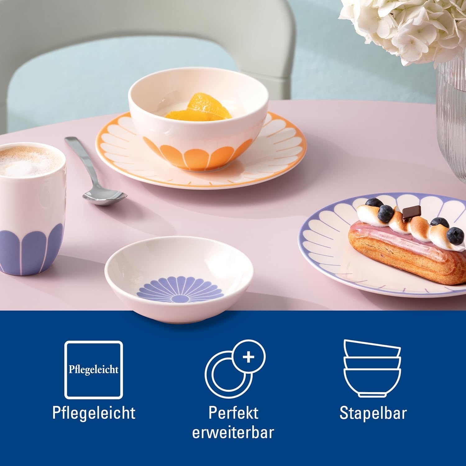 Villeroy & Boch - Fleur soleil breakfast plate yellow, dishwasher and microwave safe, dessert plate, small plate for breakfast, desserts and snacks, pastry plate orange, Premium porcelain