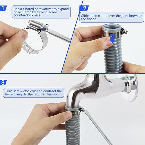 Miniatura 4 de Kit surtido de 52 abrazaderas de manguera  Abrazaderas de manguera de engranaje sin fin de acero inoxidable 304 ajustables de 14 a 1-12 pulgadas