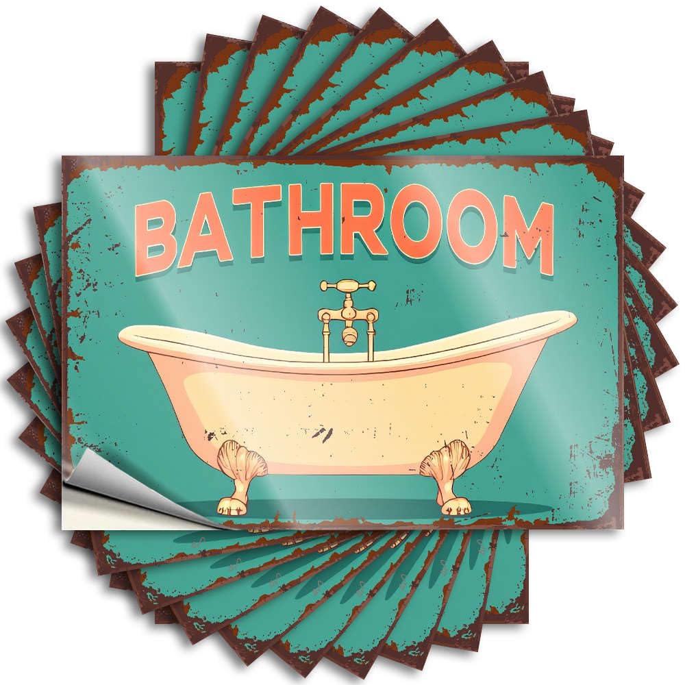 Must Sticker - Metal Narrow Tumbler Vintage Bathroom Sign with Bathtub Illustration(8X12CM)