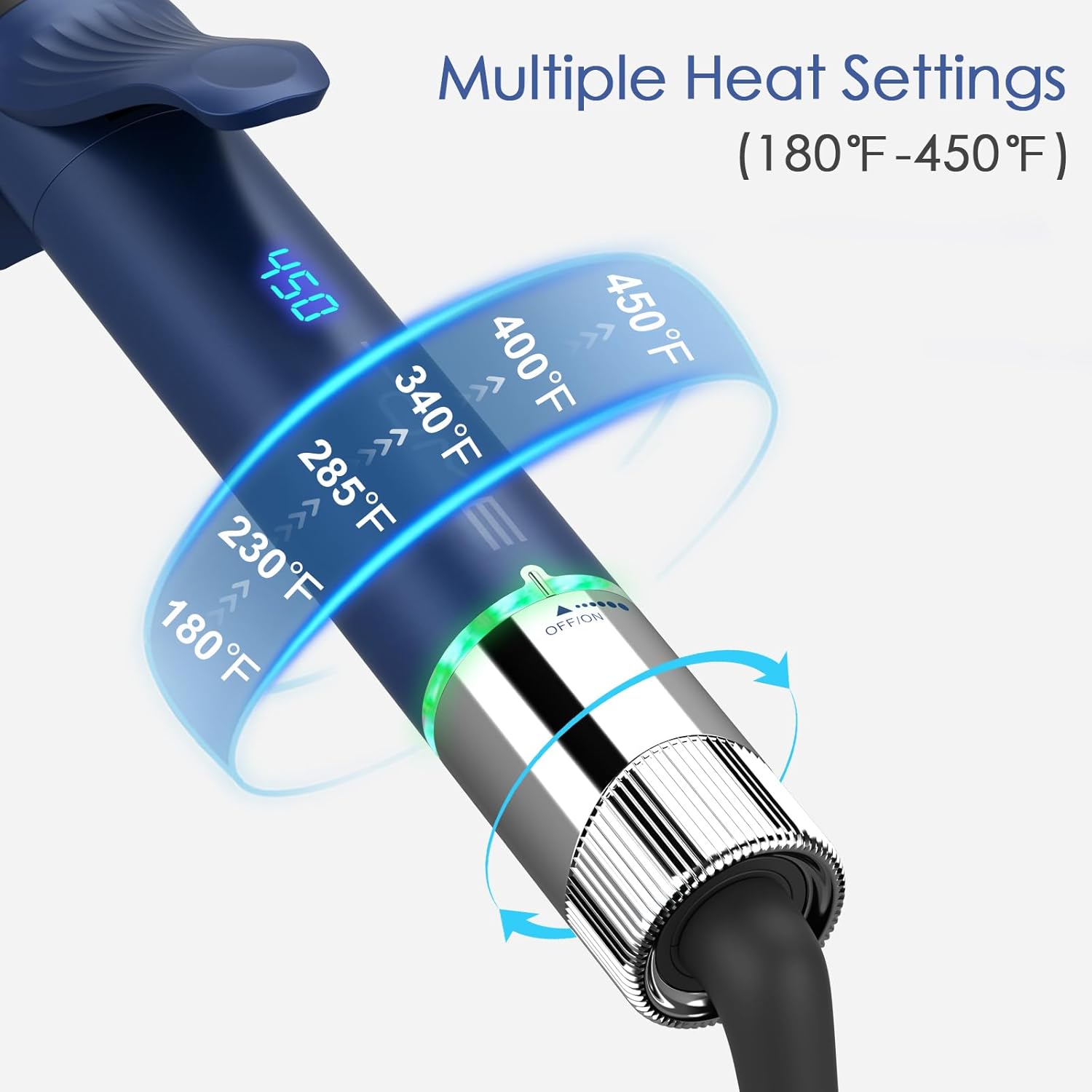 1.25 Inch Oval Curling Iron with Clamp, 6-Level Dial Temp Control 180–450℉, Tourmaline Ceramic, Fast PTC Heating, 100–240V Dual Voltage Long Barrel Curler - Image 4