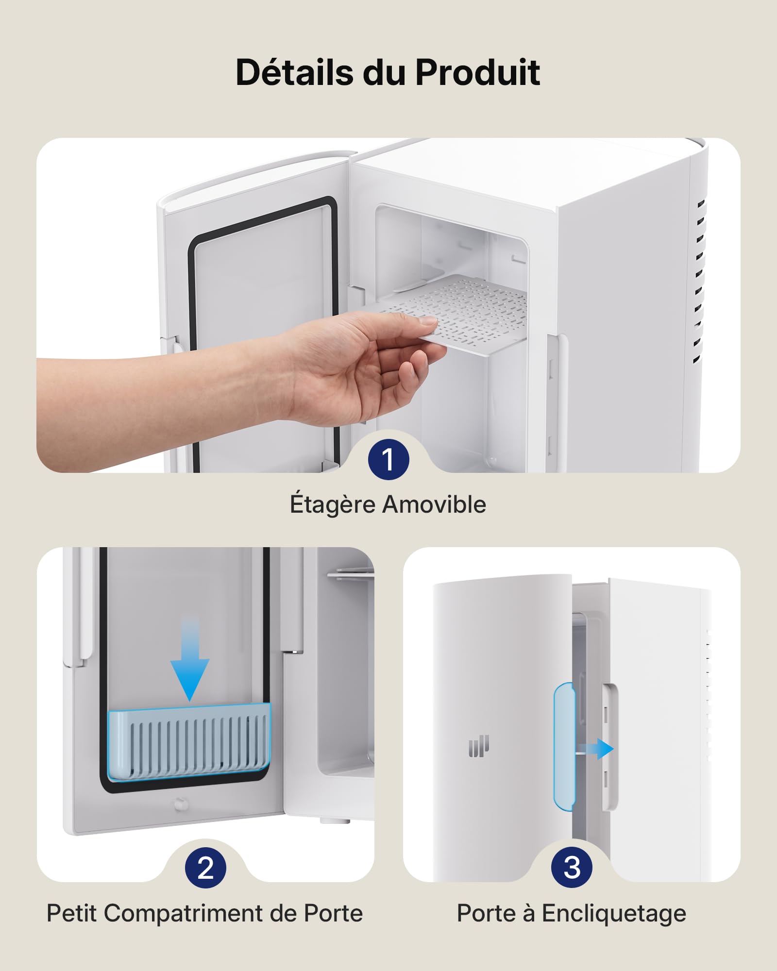 Upstreman Mini Frigo de Chambre 6L, Petit Fridge Avec fiche CA 220V / CC 12V, pour Bureau Dortoir Voiture Camping, Refroidissement et Chauffage, pour Cosmétique Red Bull Boissons Beauté, TR6 Blanc