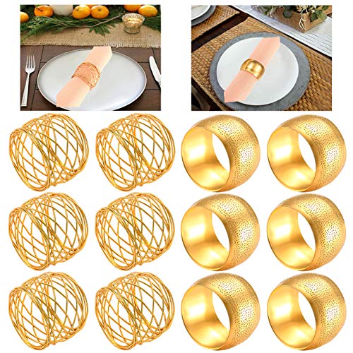 CEALXHENY Napkin Rings Set of 12, Gold Decorative Metal Napkin Holder for Wedding Party Holiday Banquet Christmas Circle Serviette Buckle Household Decor (12PCS)