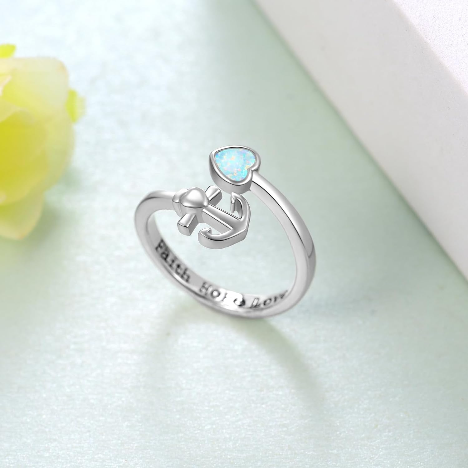 Anchor Faith Ring 925 Sterling Silver Faith Hope Self Love Rings Nautical Anchor Jewelry Gift for Women
