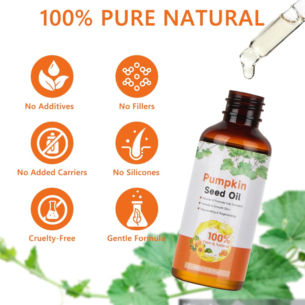 BUTBU Pumpkin Seed Oil for Hair Growth 100% Pure Natural Essential Oil for Eyebrow Eyelash and Skin Care Enhances Hair Thickness - Image 2