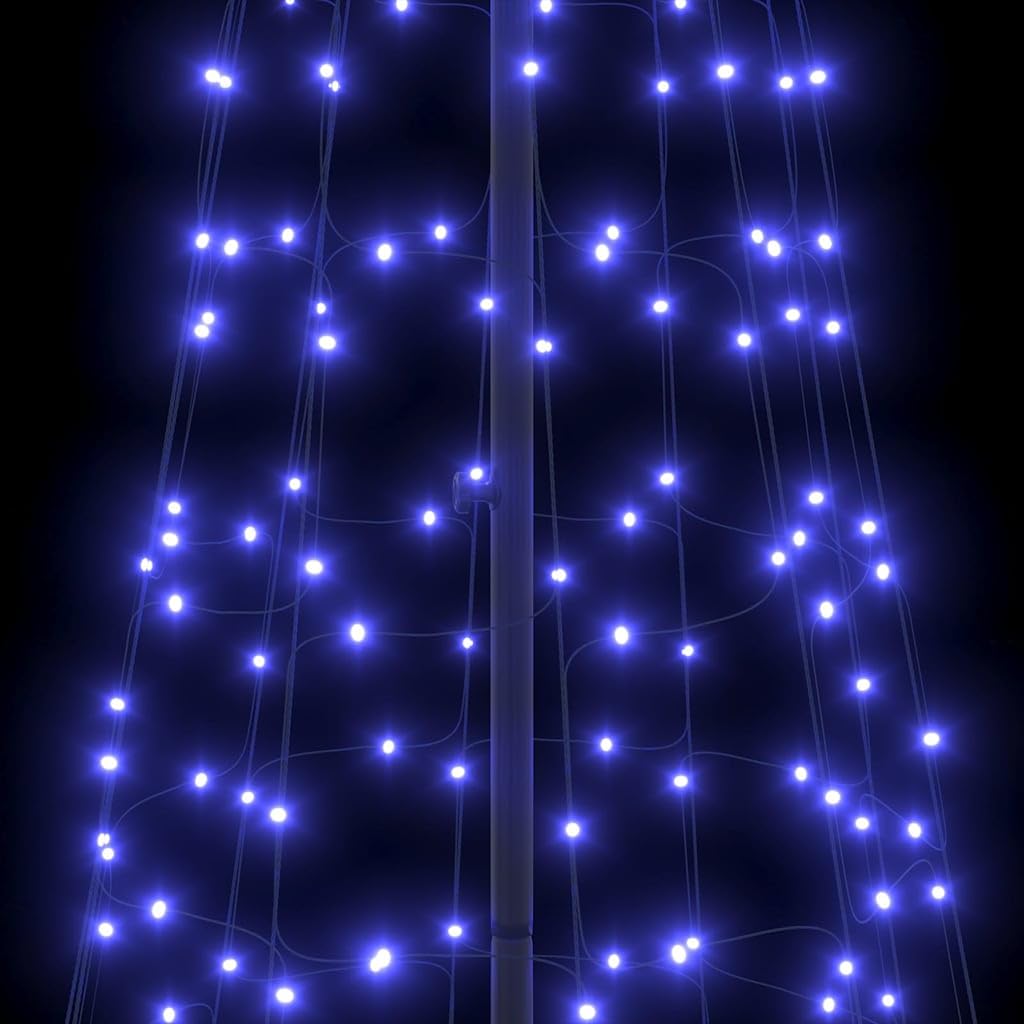Árbol de Navidad LED con estacas de tierra azul, 400 cm, hierro artificial, plegable, con cadena de luces, para salón interior y exterior protegido, decoración festiva de invierno