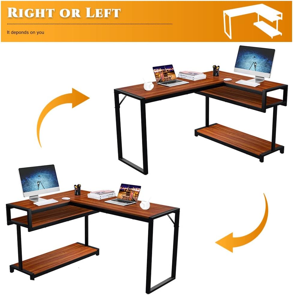 L-Shaped Desk, 51" Large Computer Desk Gaming Table PC Table Workstation Study Writing Table, Space Saving Corner Desk for Home Office : Home & Kitchen