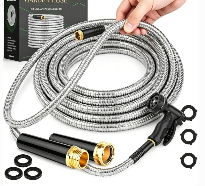 Image of Garden Hose, Water Hose with 10 Function Nozzles, No Kinks, Flexible Hose, Lightweight, Puncture Proof Hose for Yard and Outdoor（53FT）