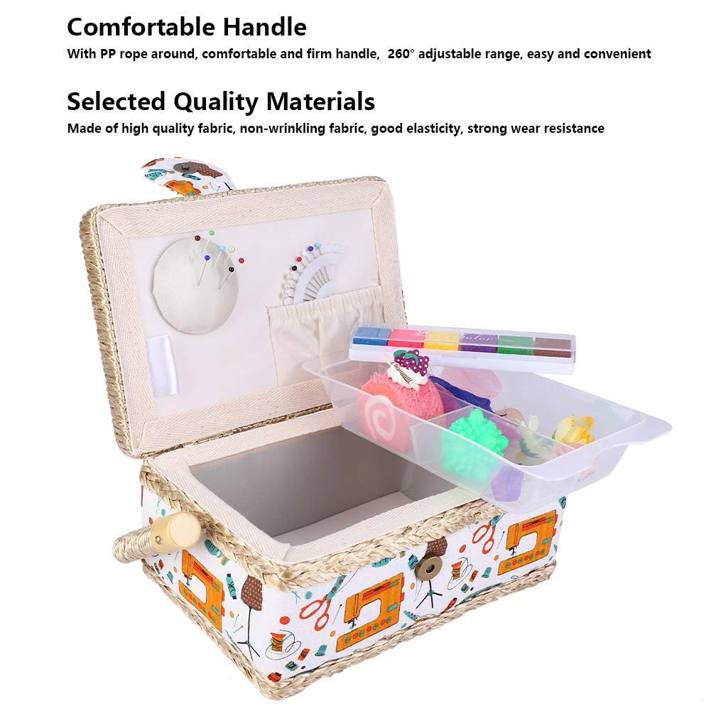 Organizer per cestini da cucito, scatole da cucito con scomparti rimovibili per accessori da cucito, 25 x 16 x 10,4 cm