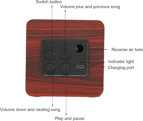 Vista 4 de Heayzoki Altavoz Bluetooth retro de madera, altavoces de audio para el hogar de madera de bambú con subwoofer, altavoz de madera vintage